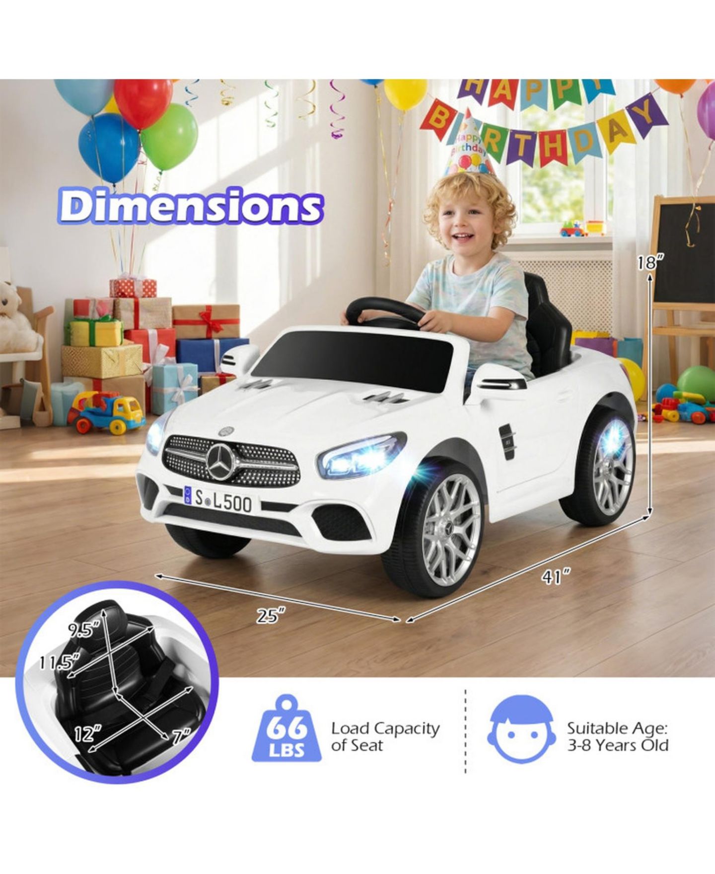 Детская игрушка HONGGE 12V Kids Ride on Luxury Roadster with Remote Control and Music, цвет: Белый — фото 3