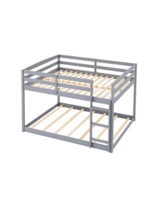 Full over Full Low-to-Ground Bunk Bed with Guardrails and Ladder