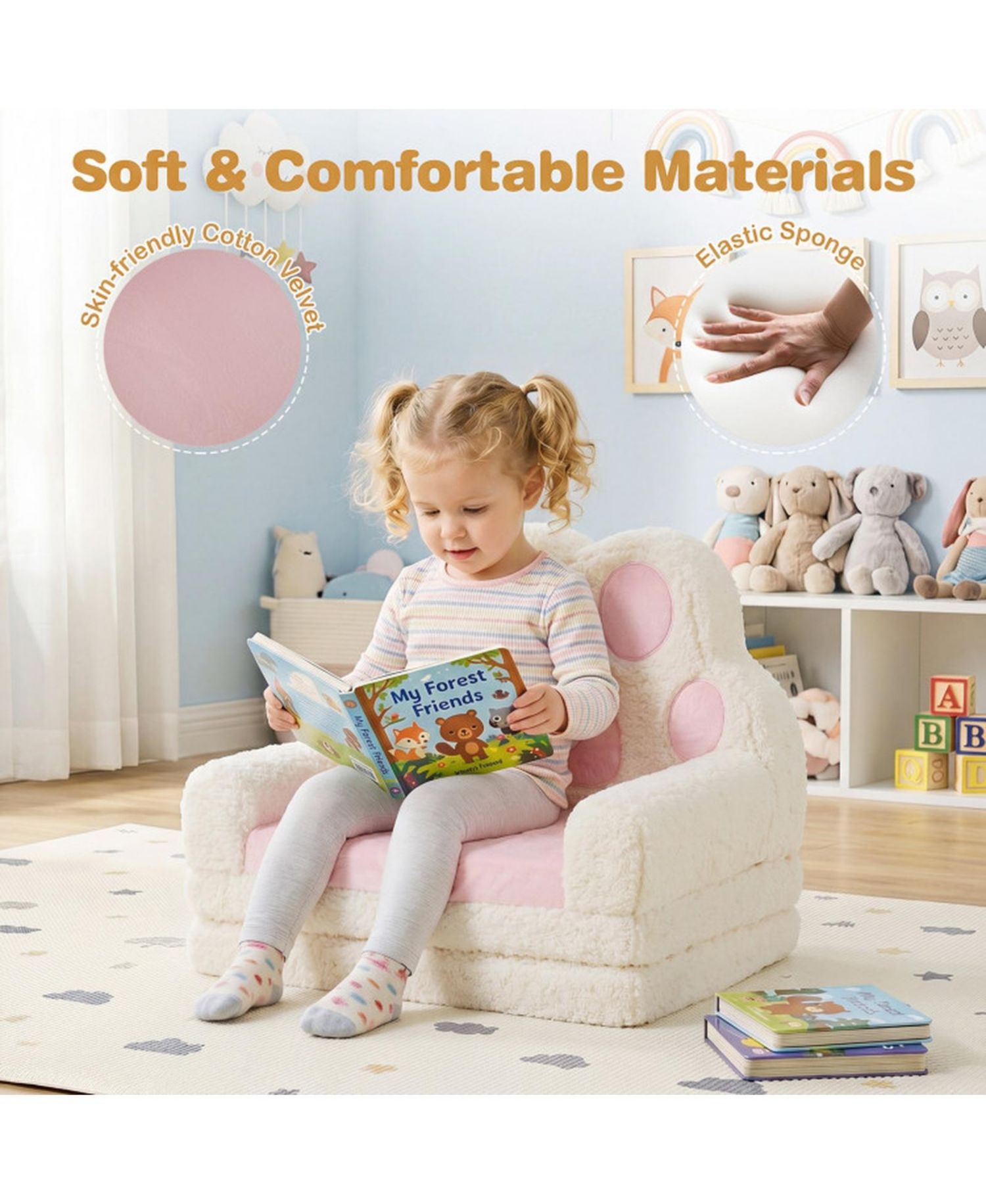 2-in-1 Convertible Kids Sofa and Lounger with Removable Washable Cover