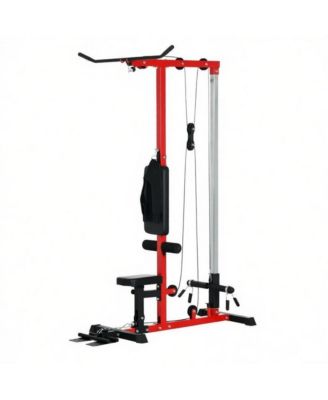 Home Lat Pulldown and Low Row Machine with Adjustable Seat, Plate Adapters and Wide Flip-Up Pedals