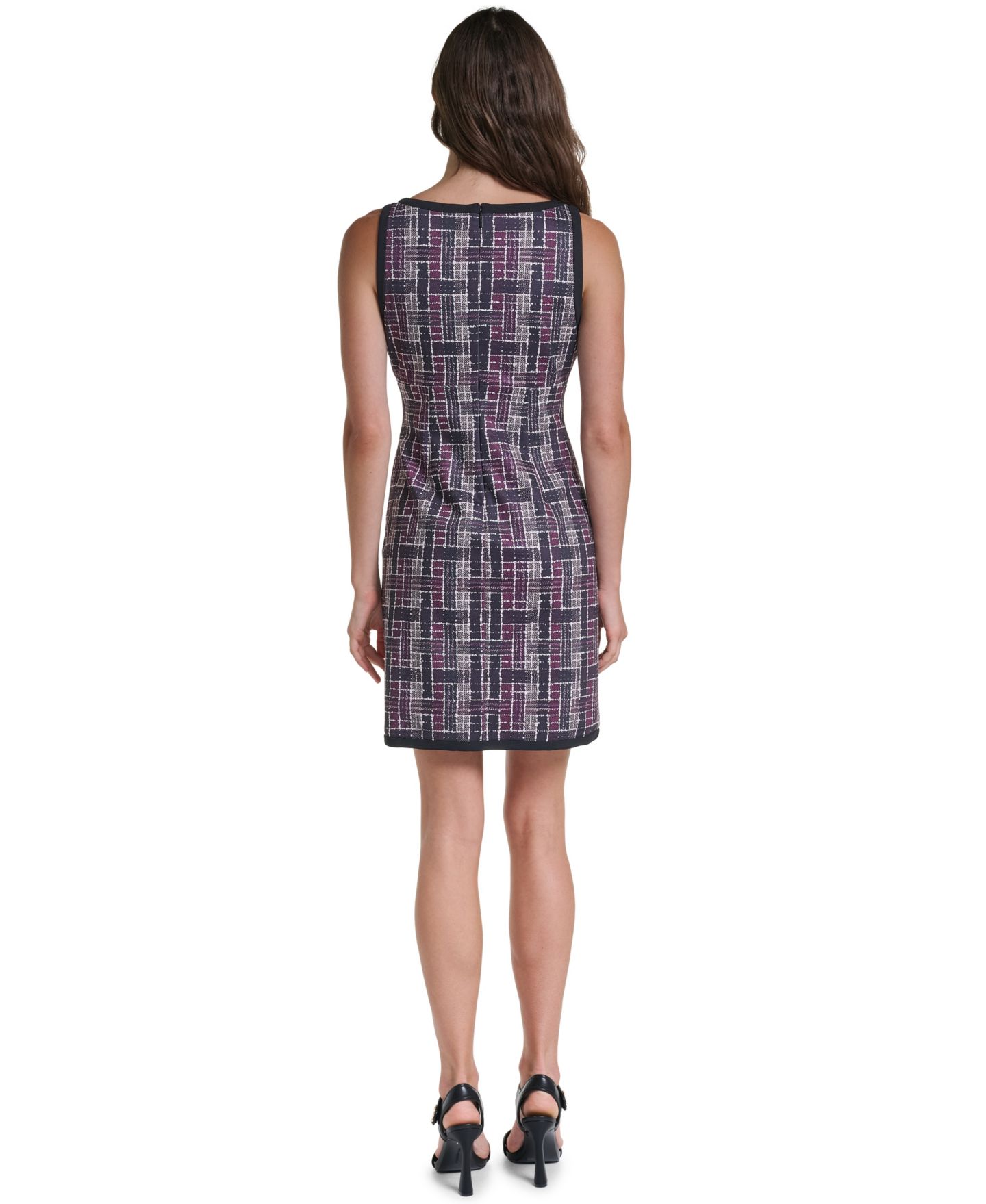 Женское платье KARL LAGERFELD PARIS Printed Plaid Scoop Neck Sleeveless A-Line, цвет: Инжирный трюфельный — фото 5