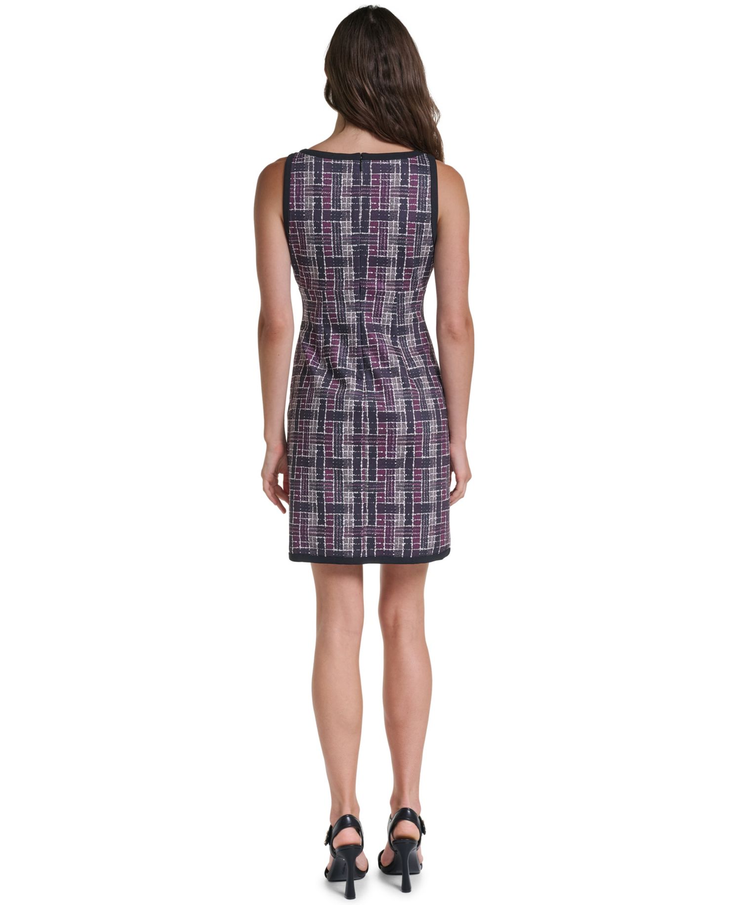 Women's Printed Plaid Scoop Neck Sleeveless A-Line Dress