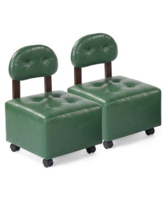 Set of 2 Rolling Footrest Stools with Lockable Swivel Wheels and Tufted Seats