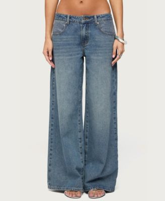Women's Low-Rise Wide-Leg Rhinestone Jeans, 32" Inseam