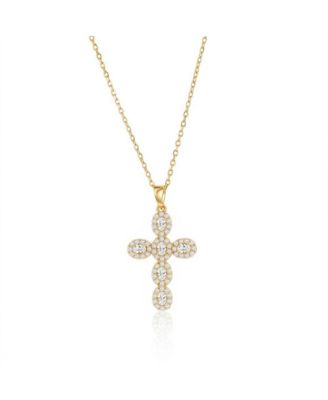 Oval Halo CZ Cross Necklace