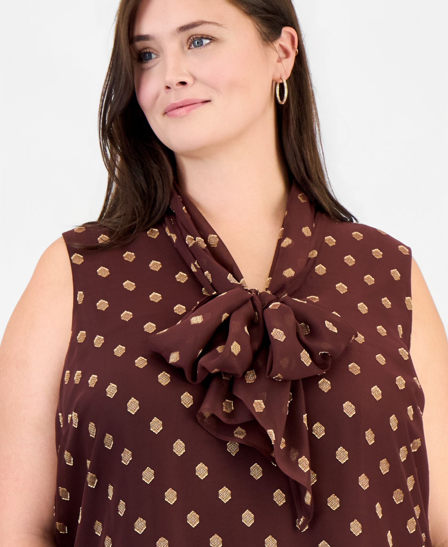 Plus Size Bow Tie Front Sleeveless Blouse
