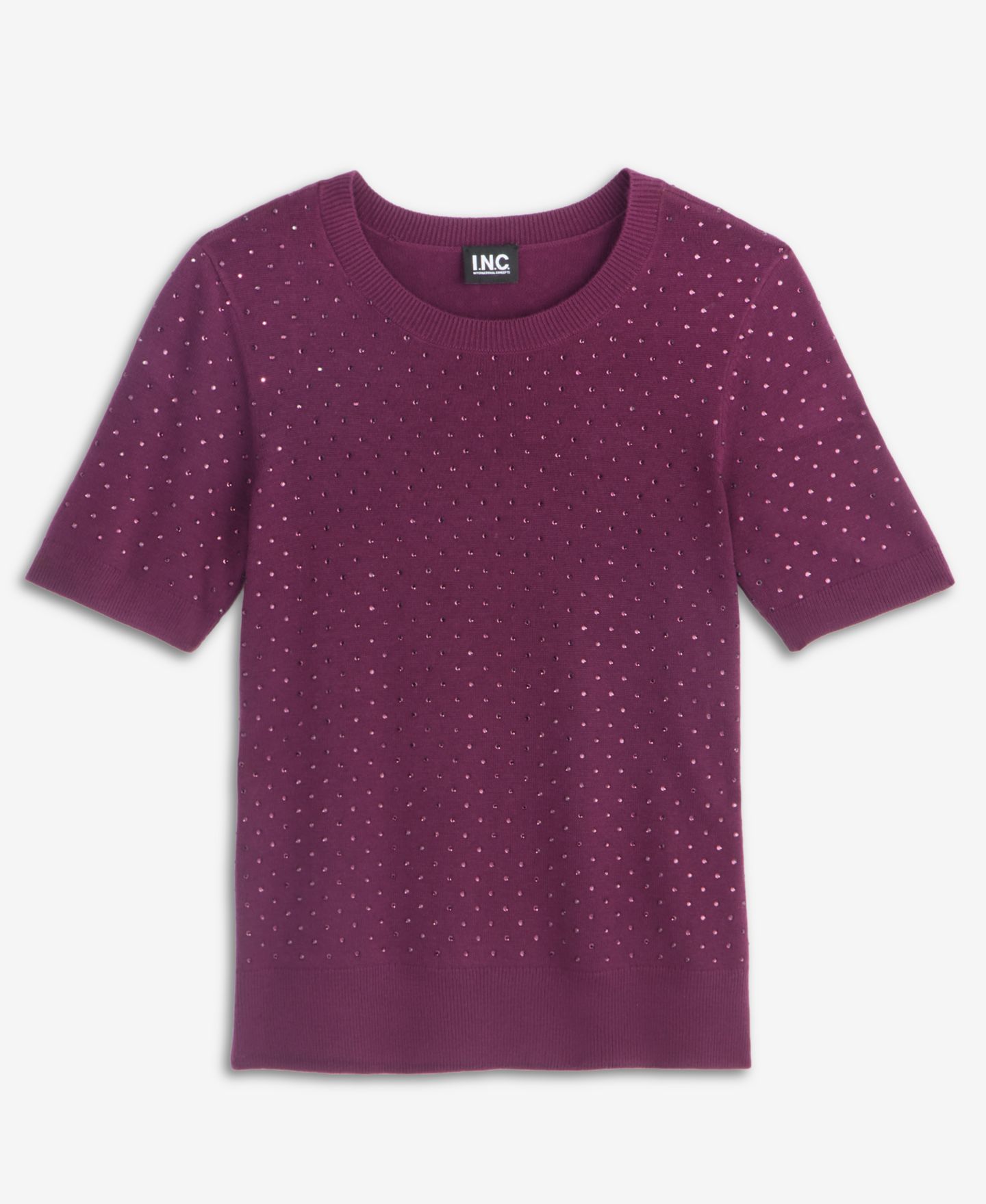 Женский свитер I.N.C. International Concepts Crystal Embellished Short-Sleeve Crewneck, цвет: Ягодный винный — фото 6