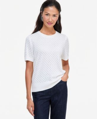 Women's Crystal Embellished Short-Sleeve Crewneck Sweater