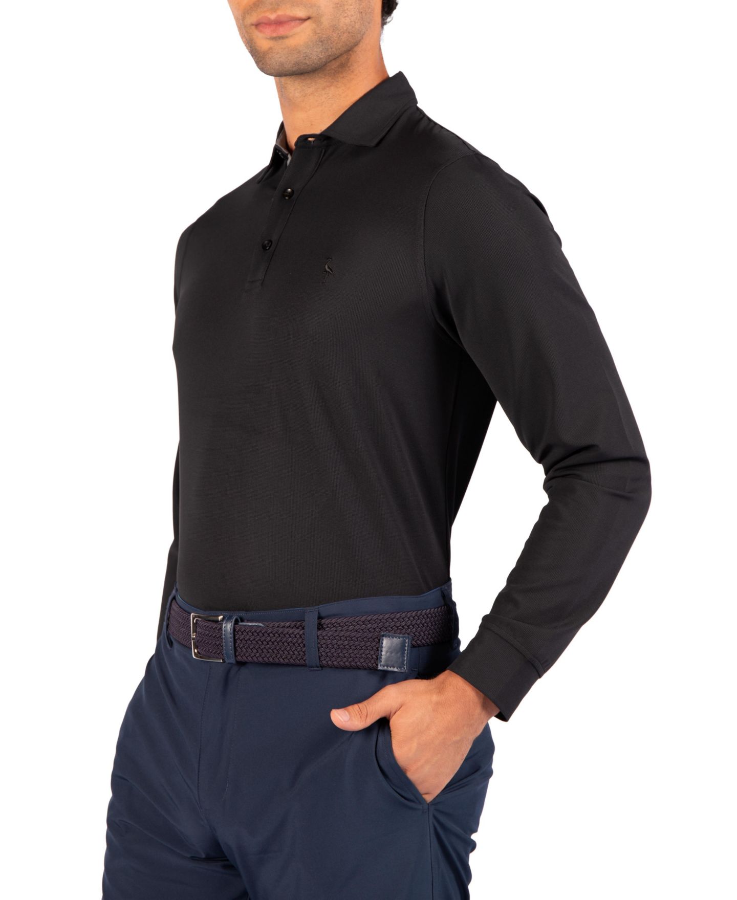Мужское поло Tailorbyrd Micro Grid Long Sleeve Performance Polo, цвет: Чёрный — фото 3