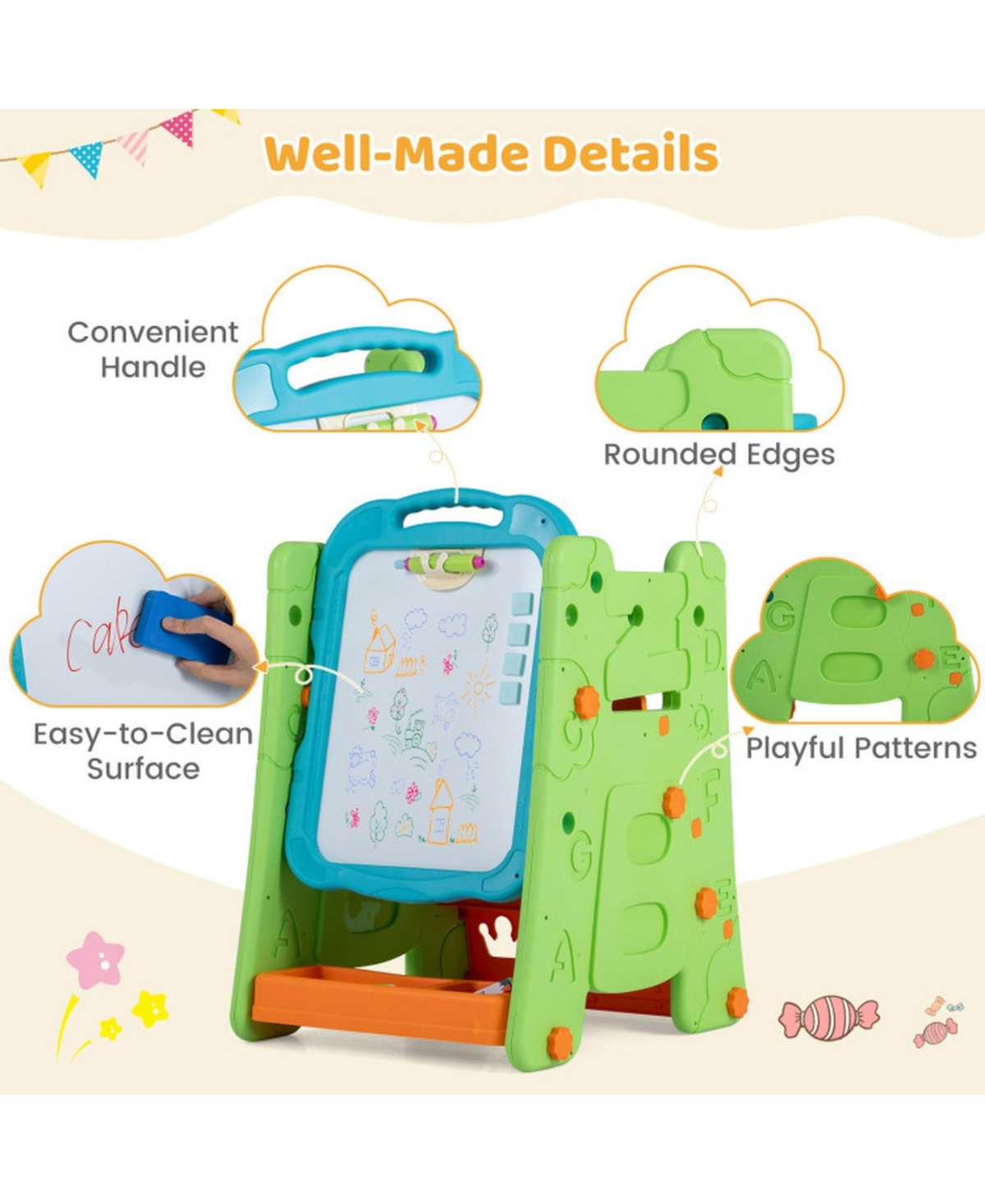 Sugift 4-in-1 Kids Art Easel with Double-Sided Magnetic Board
