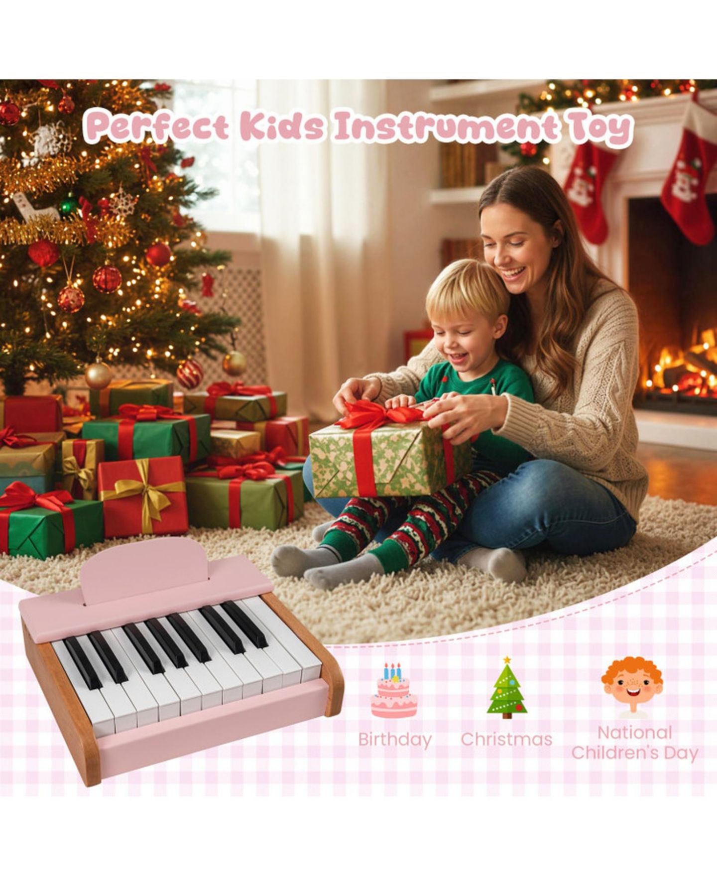 Детская игрушка HONGGE 18-Key Wooden Musical Toy Piano, Ages 3+, цвет: Розовый — фото 4