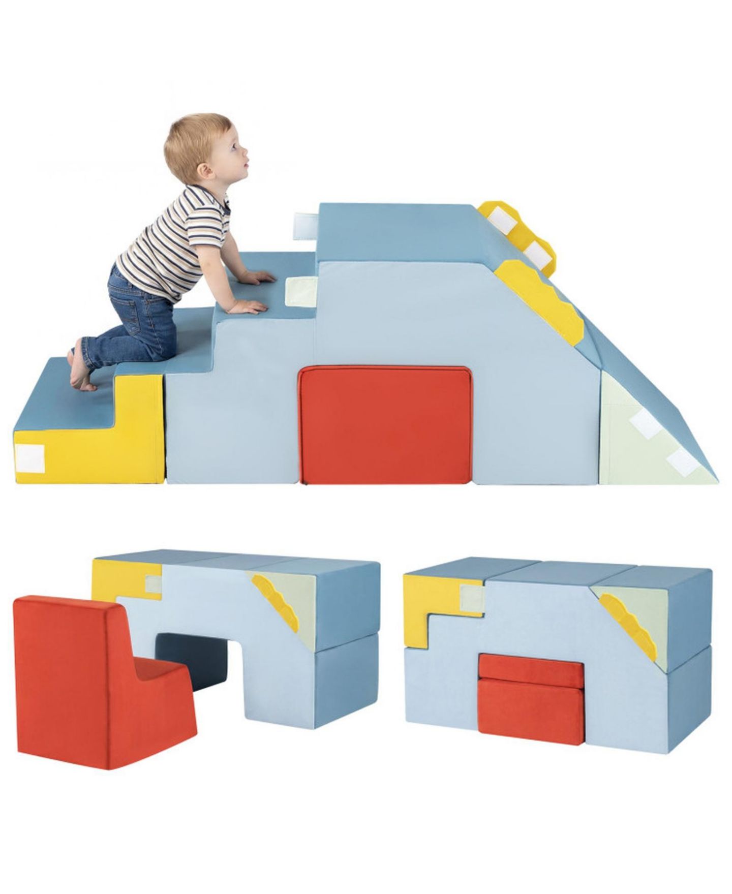 Детские конструкторы SUGIFT Convertible Soft Foam Blocks with Velvet Covers Table and Chair Set, 3-in-1, Ages 3-6, цвет: Синий — фото 9