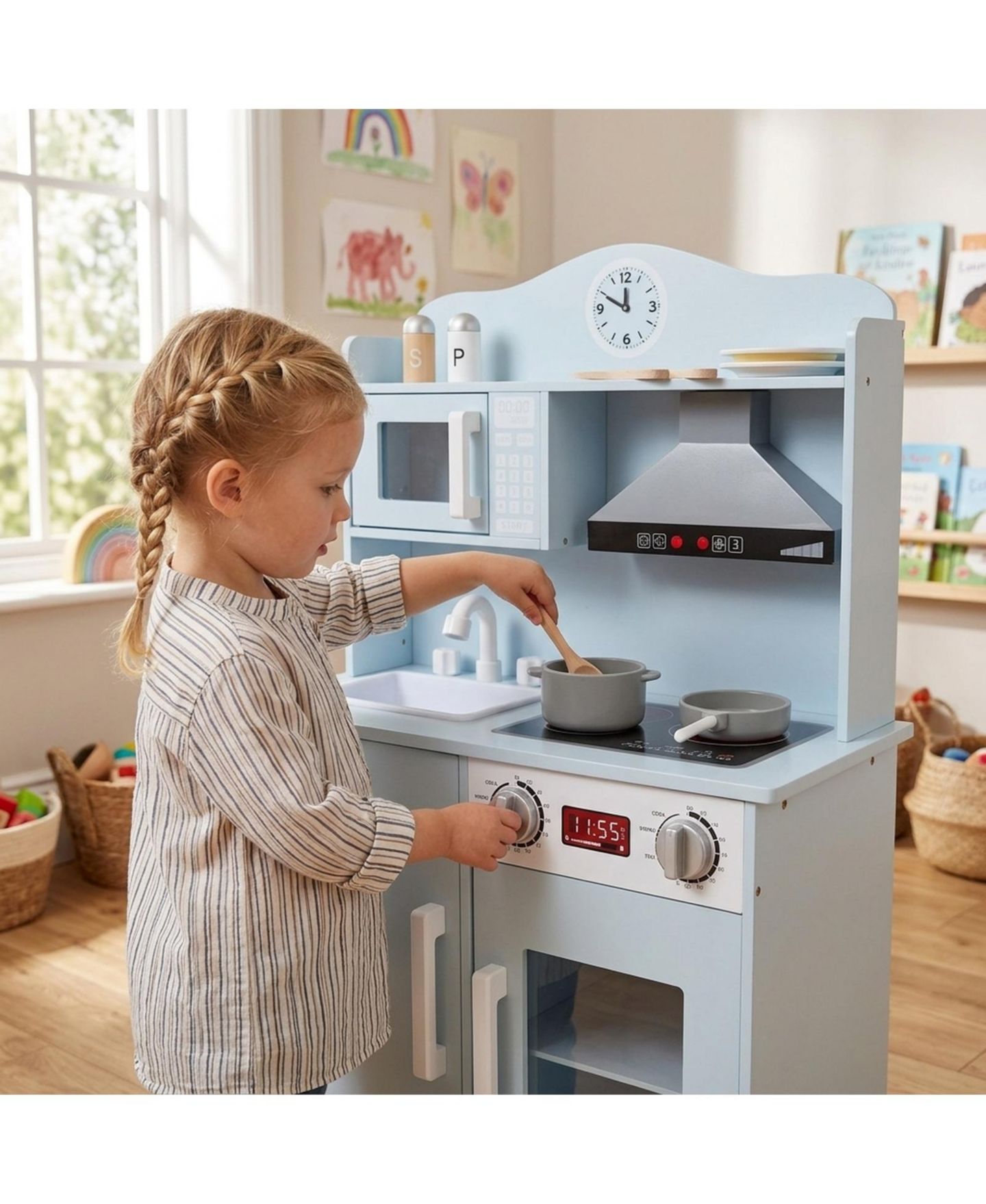 Детский игровой набор SUGIFT Wooden Light-and-Sound Play Kitchen Playset, Ages 3+, цвет: Синий — фото 4