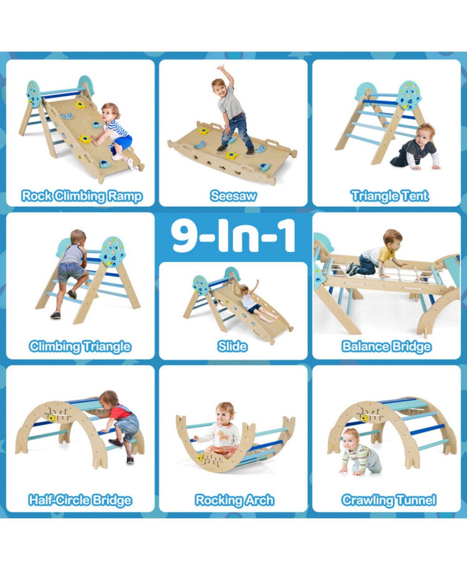8-in-1 Foldable Pikler Triangle Montessori Anti-Tip Climbing Set