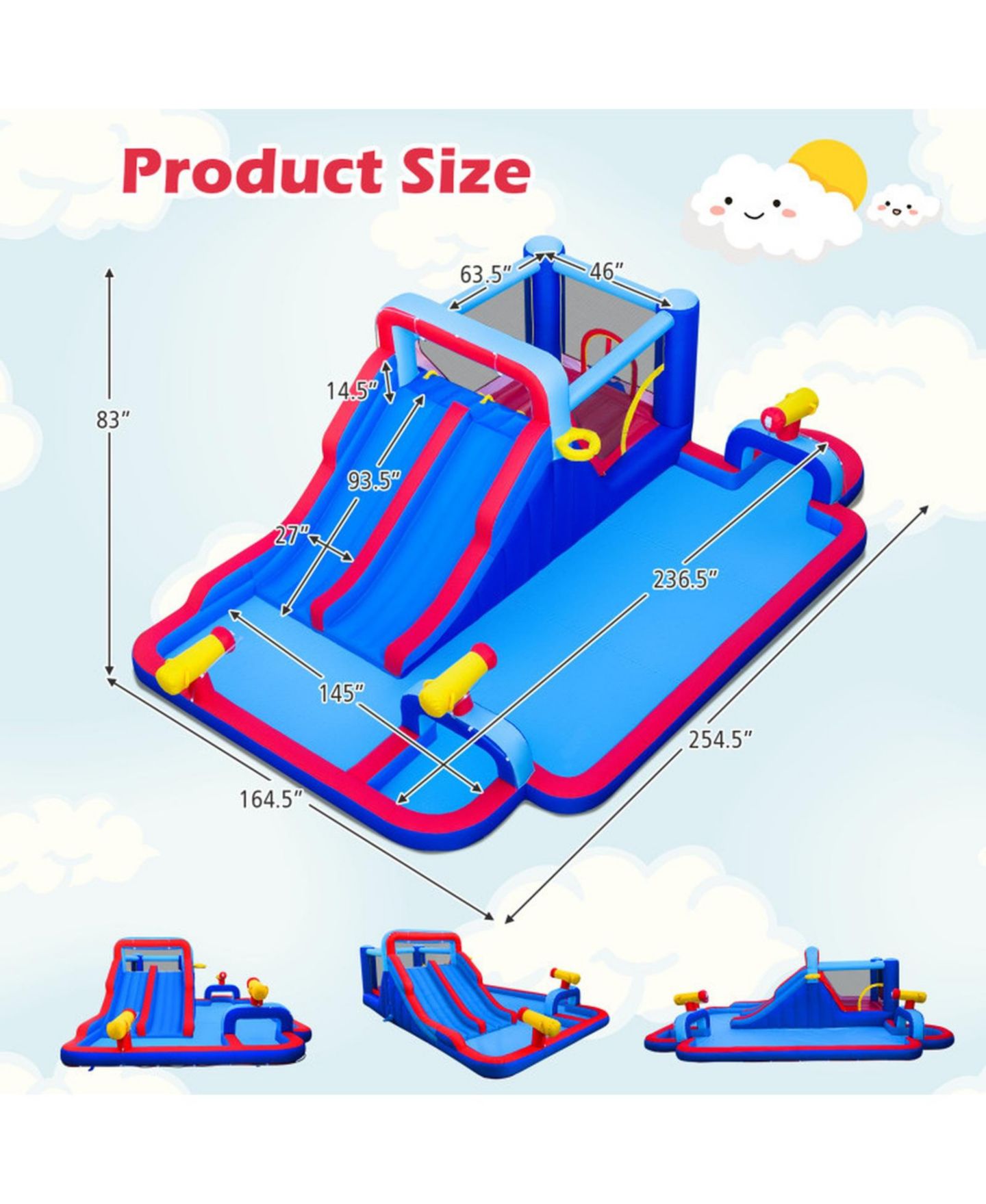 Детские игрушки HONGGE Giant Inflatable Water Slide Bounce House with Double Slides, Splash Pool, and 750W Blower, Ages 3-12, цвет: Синий — фото 3