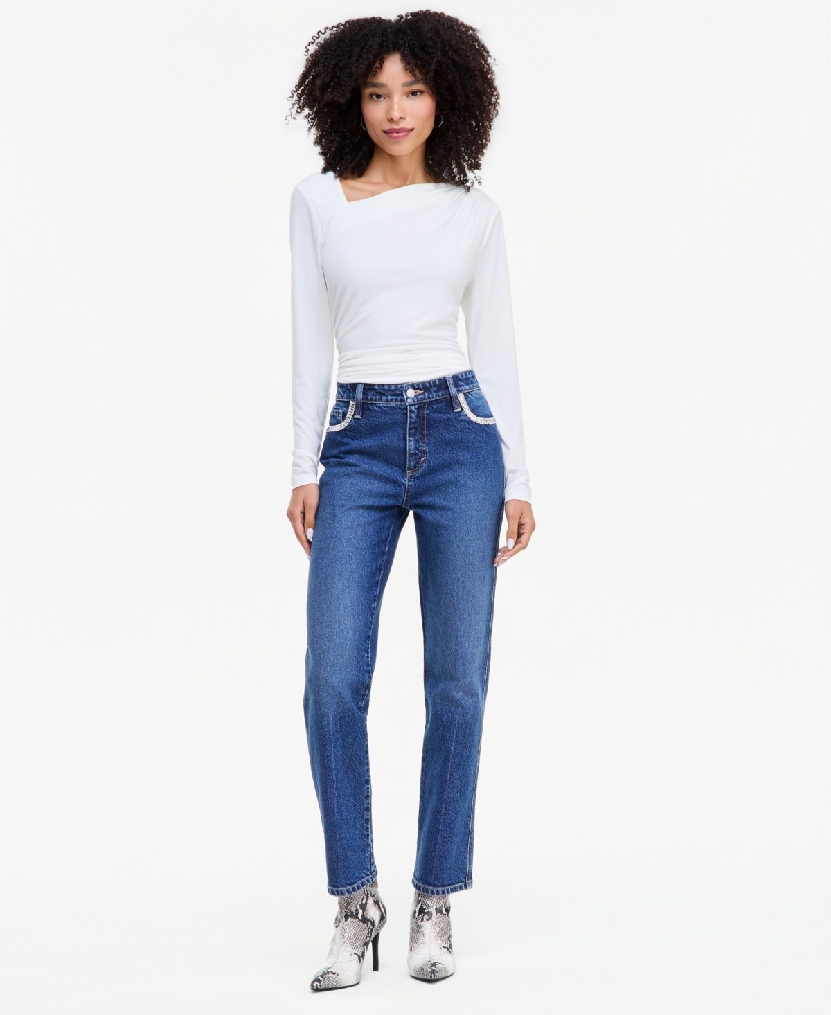 I.n.c. International Concepts Women's Mid-Rise Slim-Straight Leg Embellished-Pocket Jeans, Macy's Exclusive