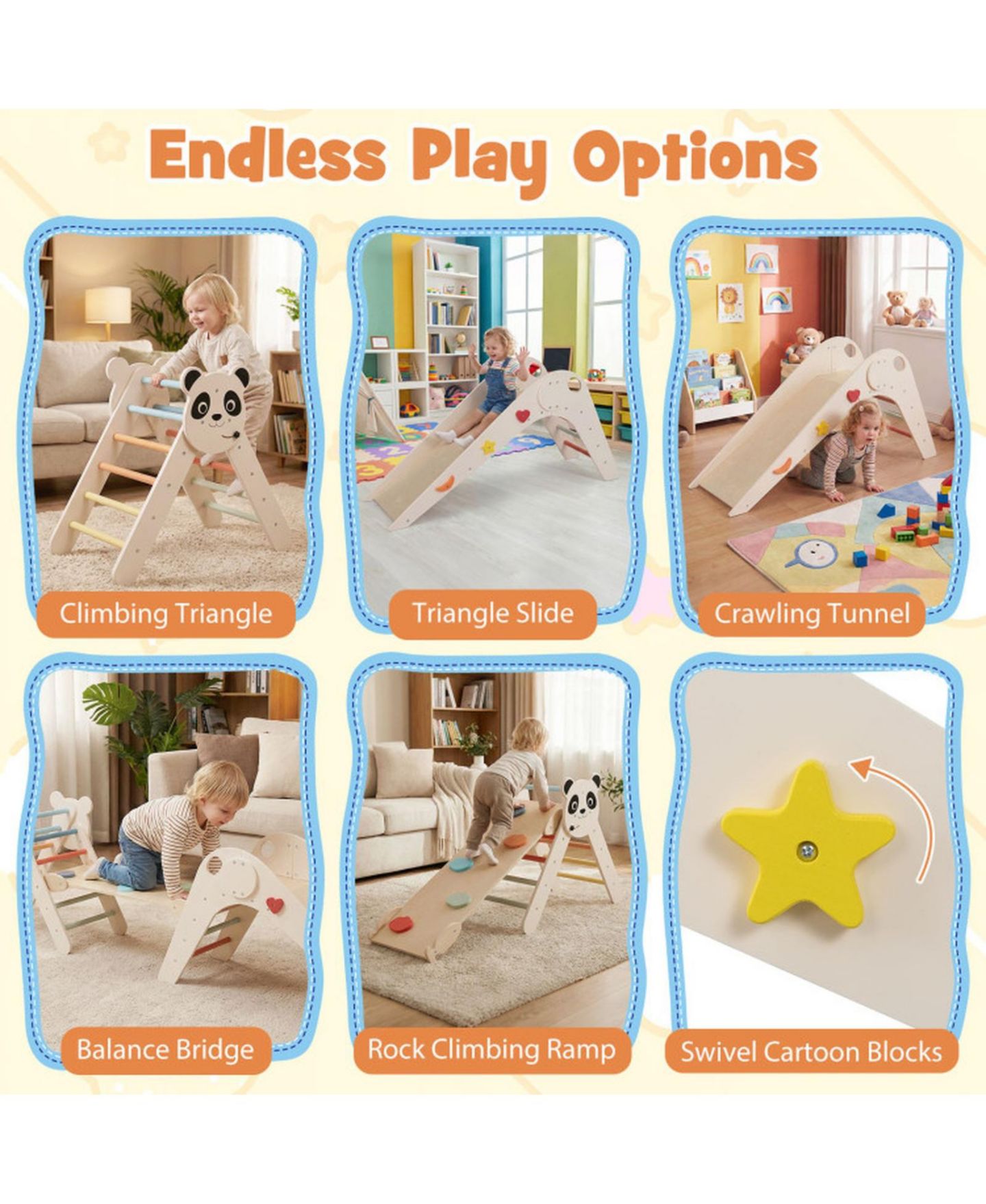 Детские игрушки HONGGE Foldable Wooden Montessori-Style 3-Piece Climbing Set, Ages 3+, цвет: Белый — фото 5