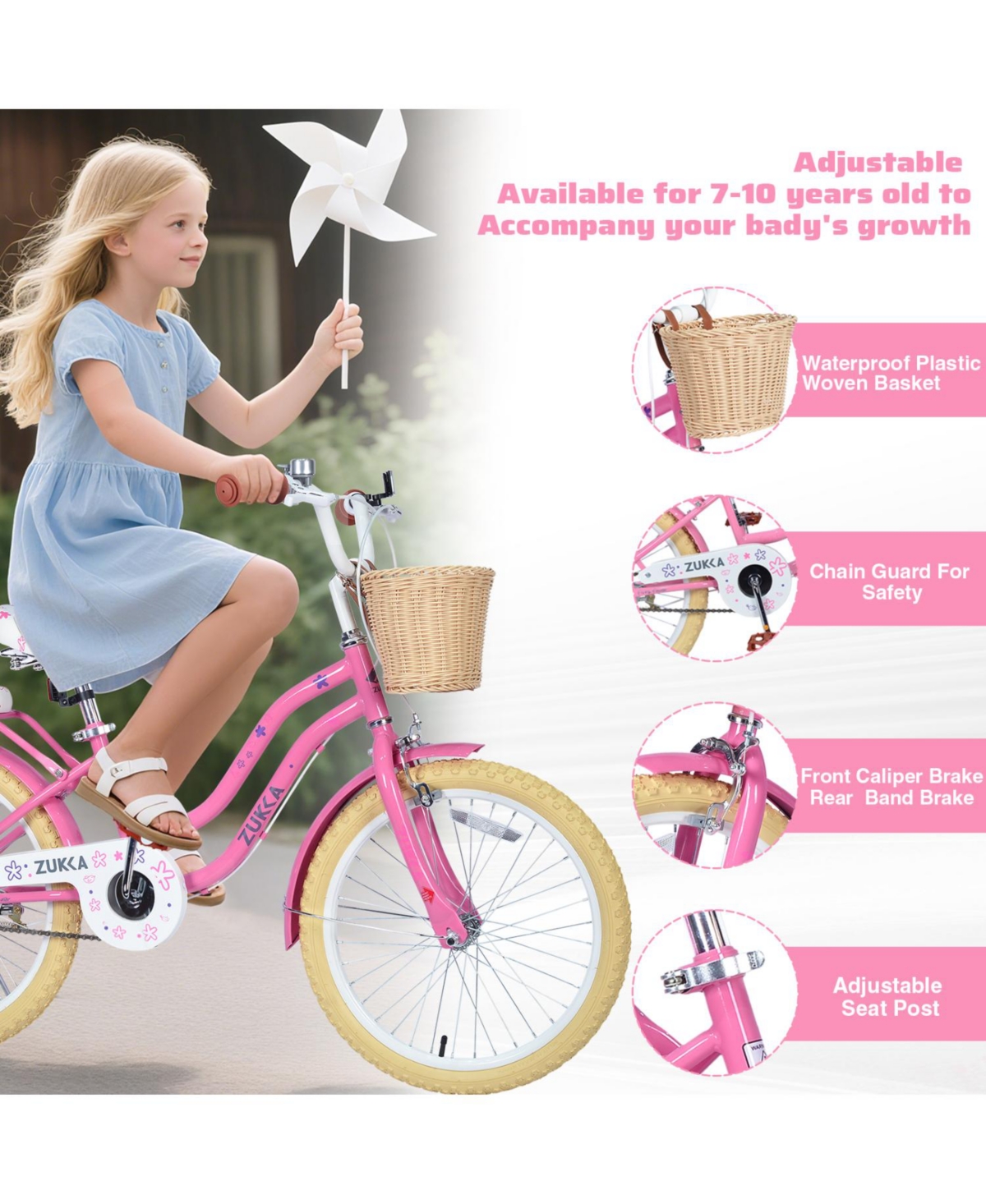 ECHTPeak 20 Inch Girls Bike, Single Speed Bicycle, with Rear Rack Bell, No Training Wheels Included, for 7-10 Years Old Kids