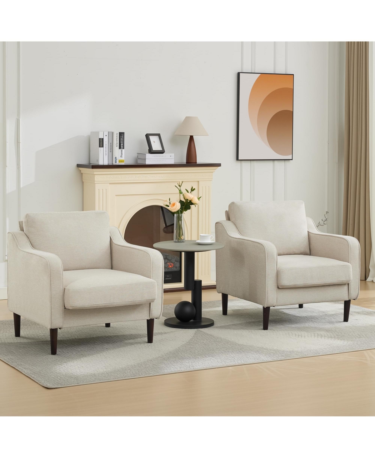 homfan 2 Set of Accent Chair for Living Room, Mid Century Reading Scooped Armchair, High Back Upholstered Bedroom Apartment