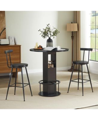 3-Piece 31.5" Round Bar Table Set with 2 Stools, Metal Footrest for Small Spaces and Cafes