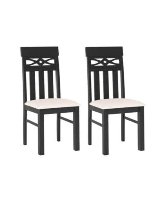 Set of 2 High Back Dining Room Chairs with Padded Seat and Rubber Wood Frame