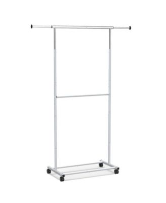 Rolling Double-Rod Clothes Rack with 9.5in Extension Rods and 3-Level Adjustable Height