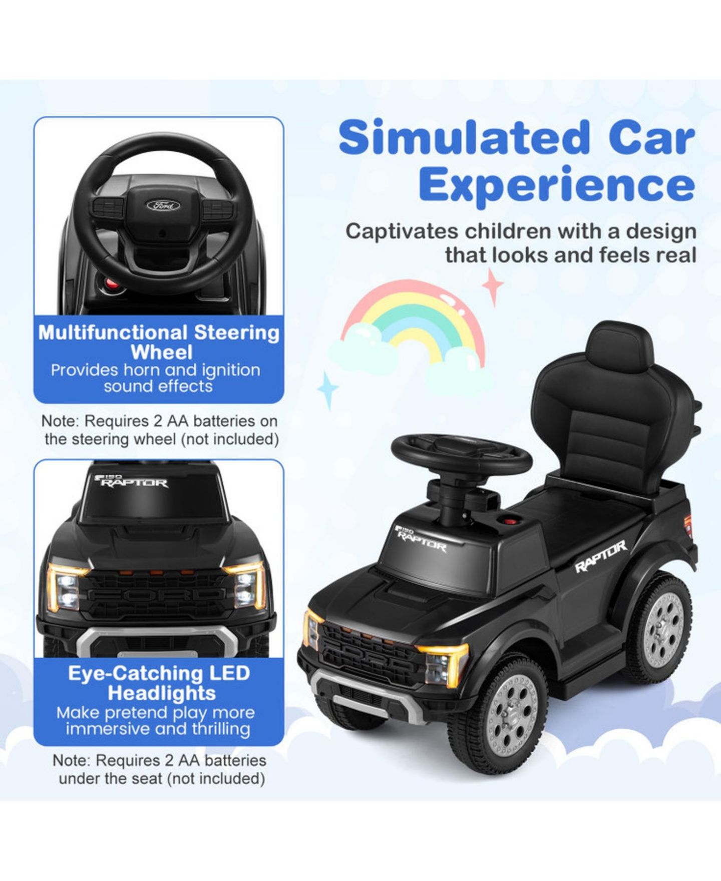 Детская игрушка SUGIFT 3-In-1 Push Ride-On Car, 33.5" x 14" x 37", Ages 18-36 Months, цвет: Чёрный — фото 4