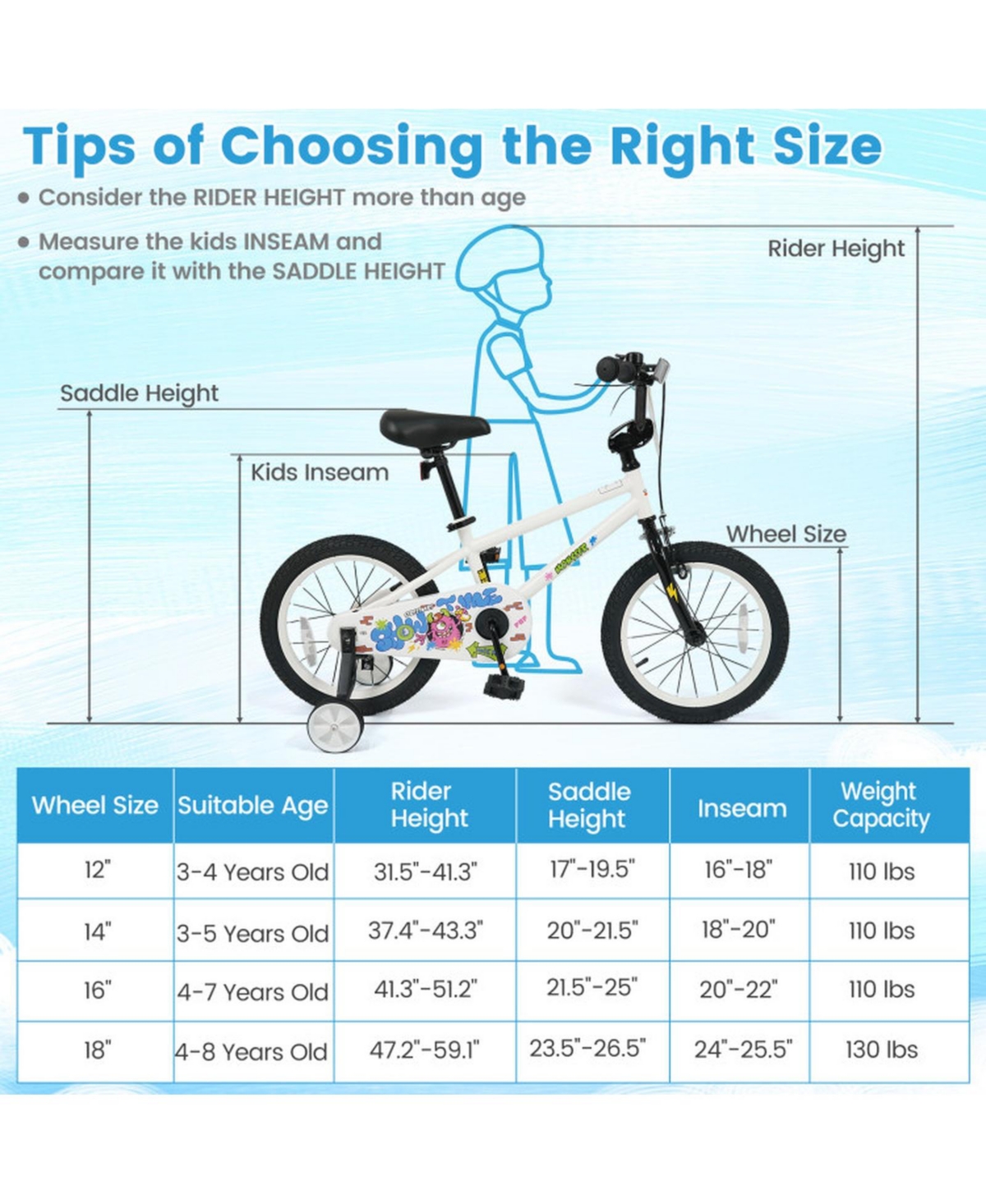 Sugift 16 in Kids' Bike with Training Wheels and Dual Brakes, Ages 4-7