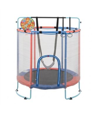 55" Kids Trampoline with Adjustable Gymnastics Bar, Basketball Hoop and Swing, Ages 3+