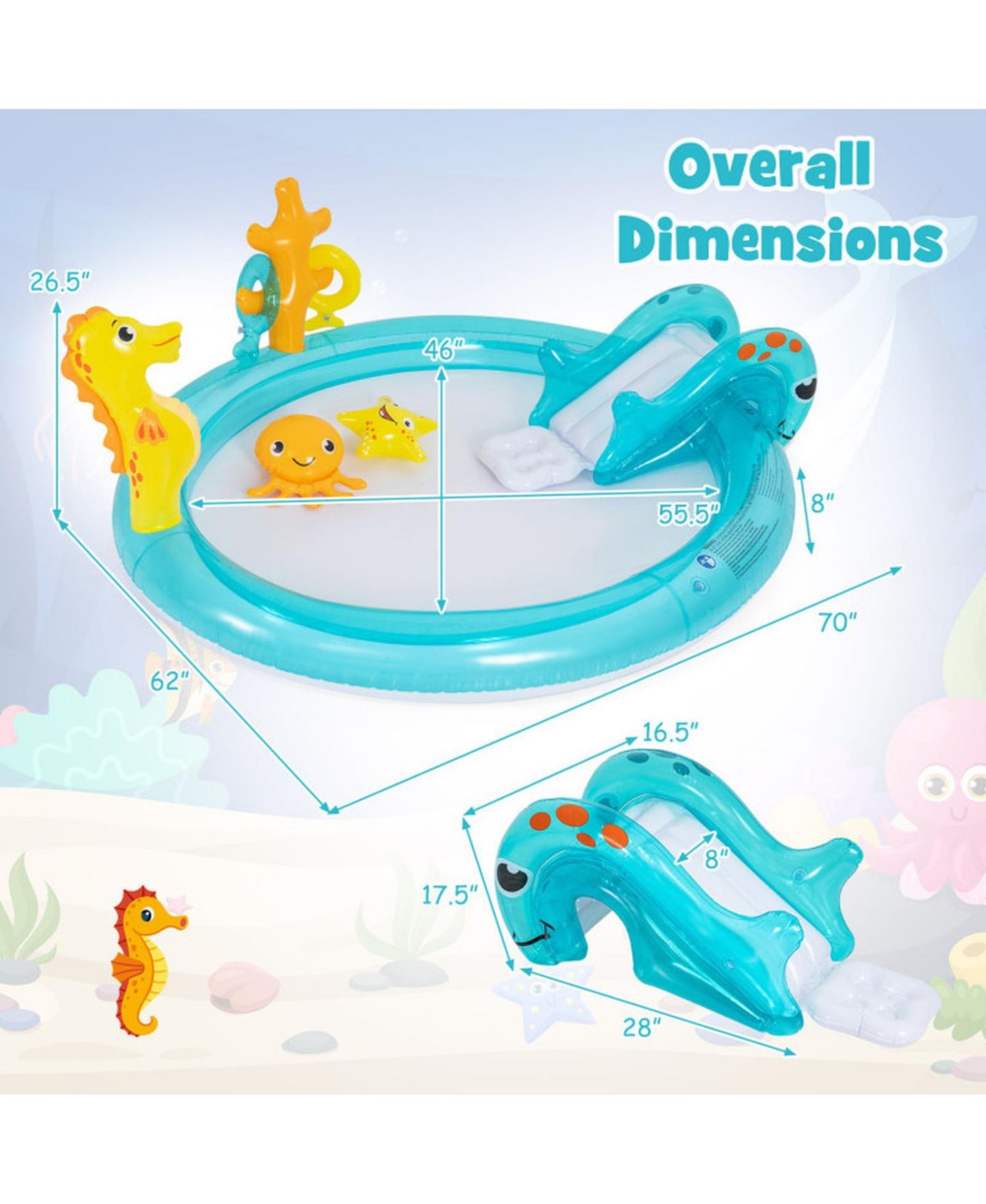 Детские игрушки SUGIFT Kids Inflatable Water Park 70" x 62" x 26.5", PVC with Slide, Sprinkler & Ring-Toss Game Play Center, Ages 2-6, цвет: Open Miscellaneous — фото 3