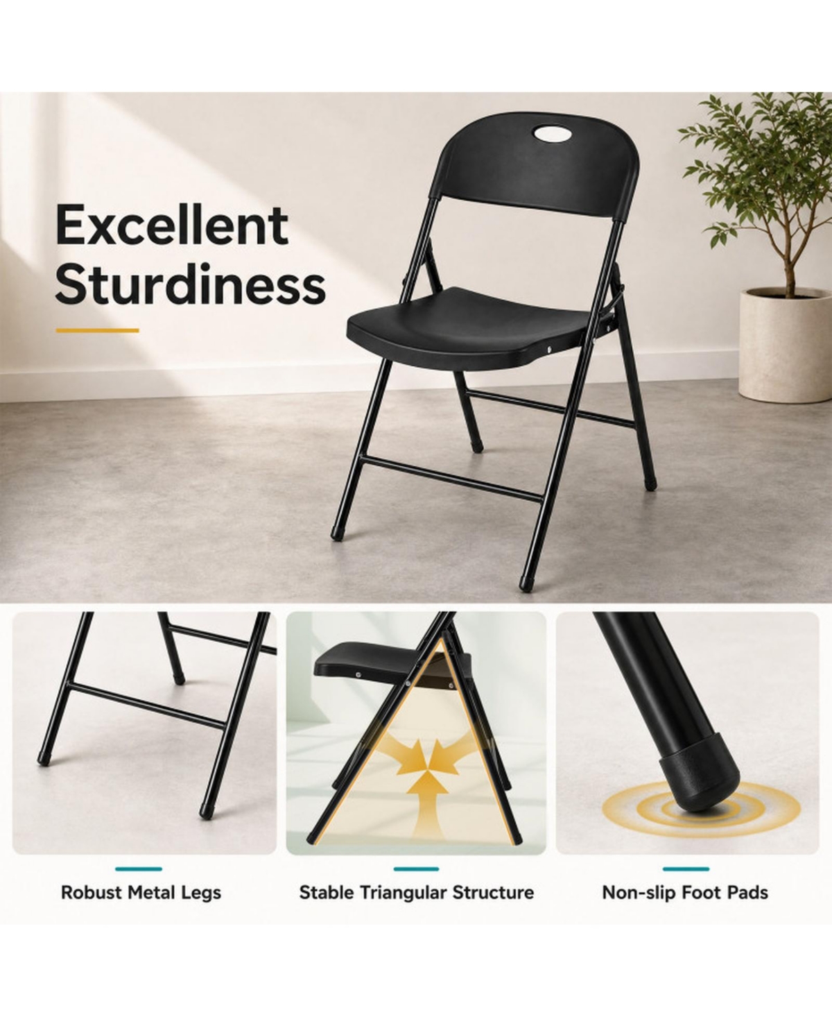 Sugift Set of 4 Foldable Plastic Chairs with Ergonomic Backrest