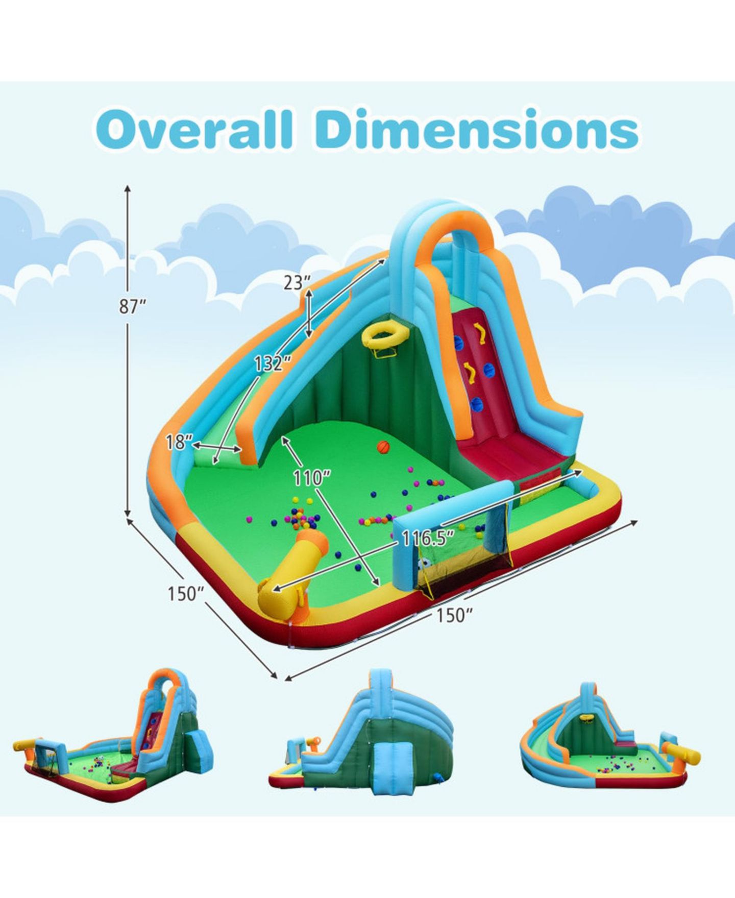 Детская игрушка HONGGE 6-in-1 Inflatable Water Slide Bounce House, 150" x 150", Ages 3-12, цвет: Синий — фото 3