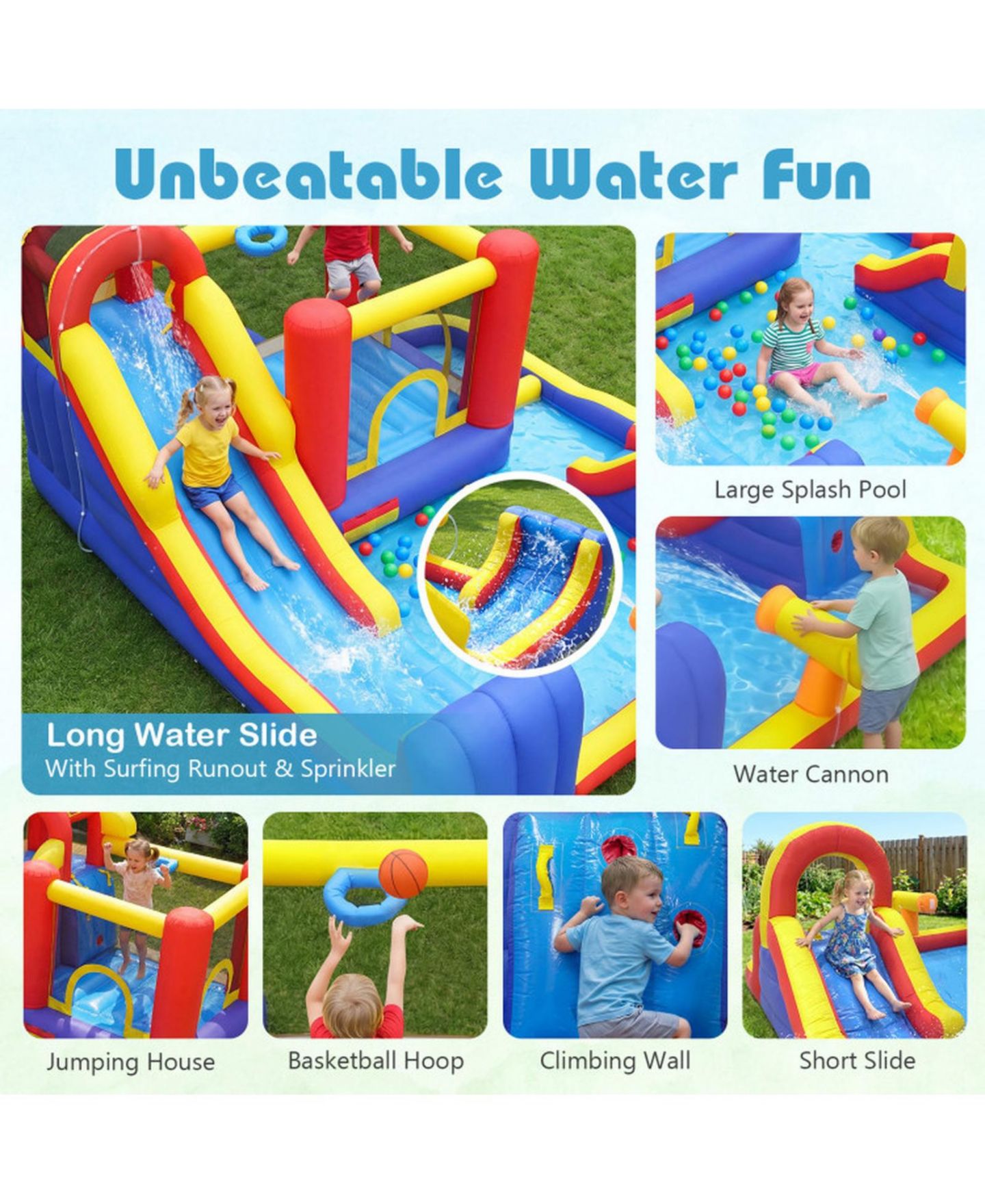 Детские игрушки HONGGE 7-in-1 Outdoor Bounce House with Dual Slides & 680W Blower, Accommodates 2 Kids, Ages 3-12, цвет: Красный / Жёлтый — фото 4