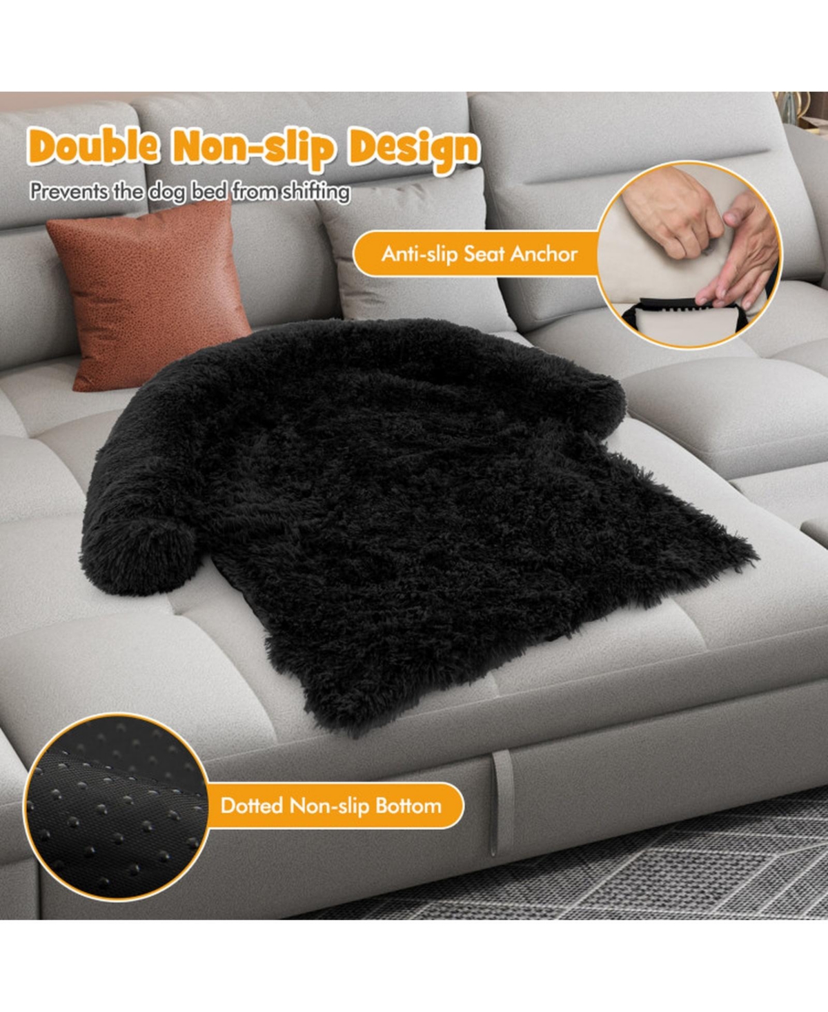 Sugift Plush Calming Dog Couch Bed with Anti-Slip Bottom