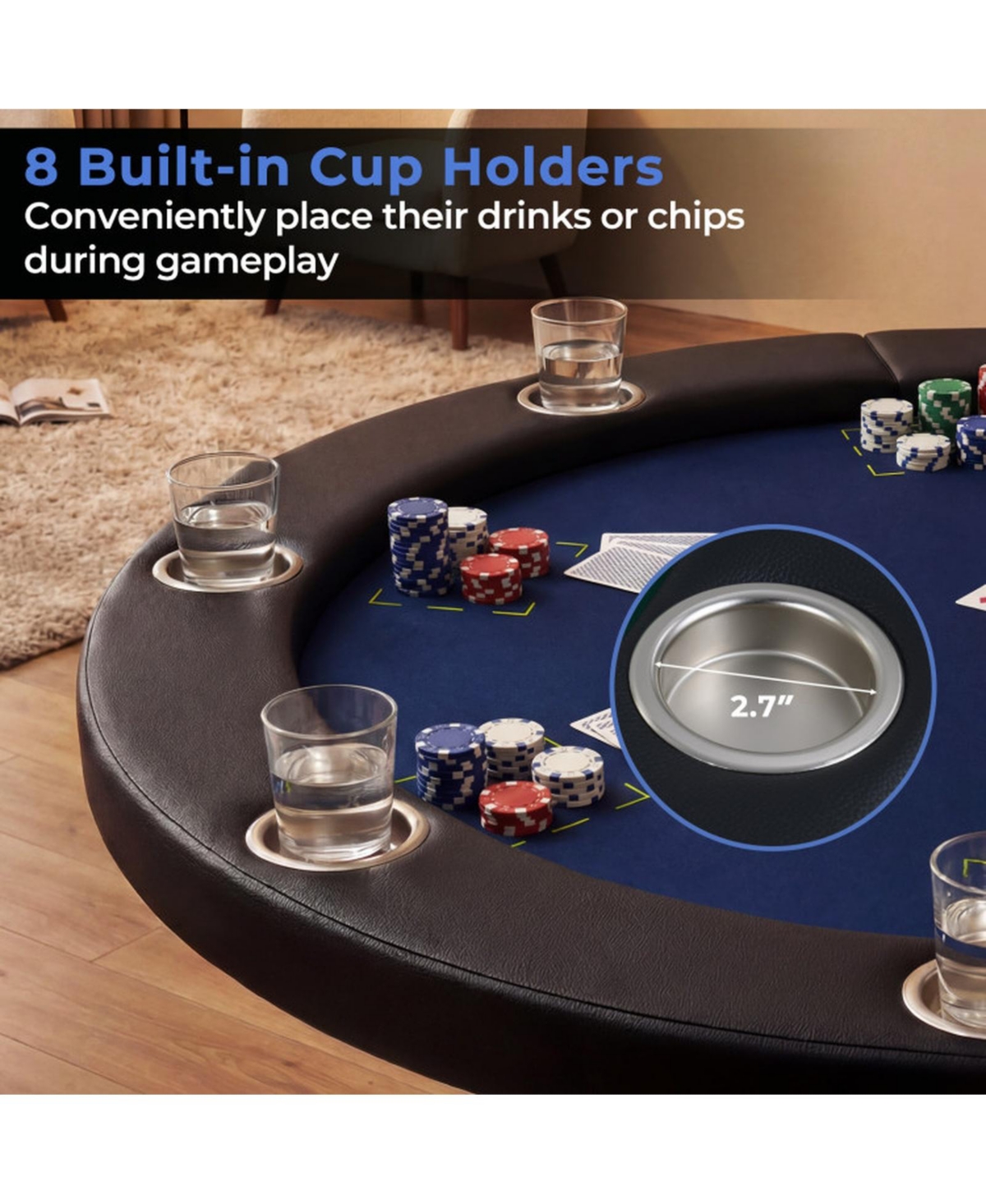Sugift 48 Inch Foldable Poker Table with 8 Cup Holders and Padded Edges