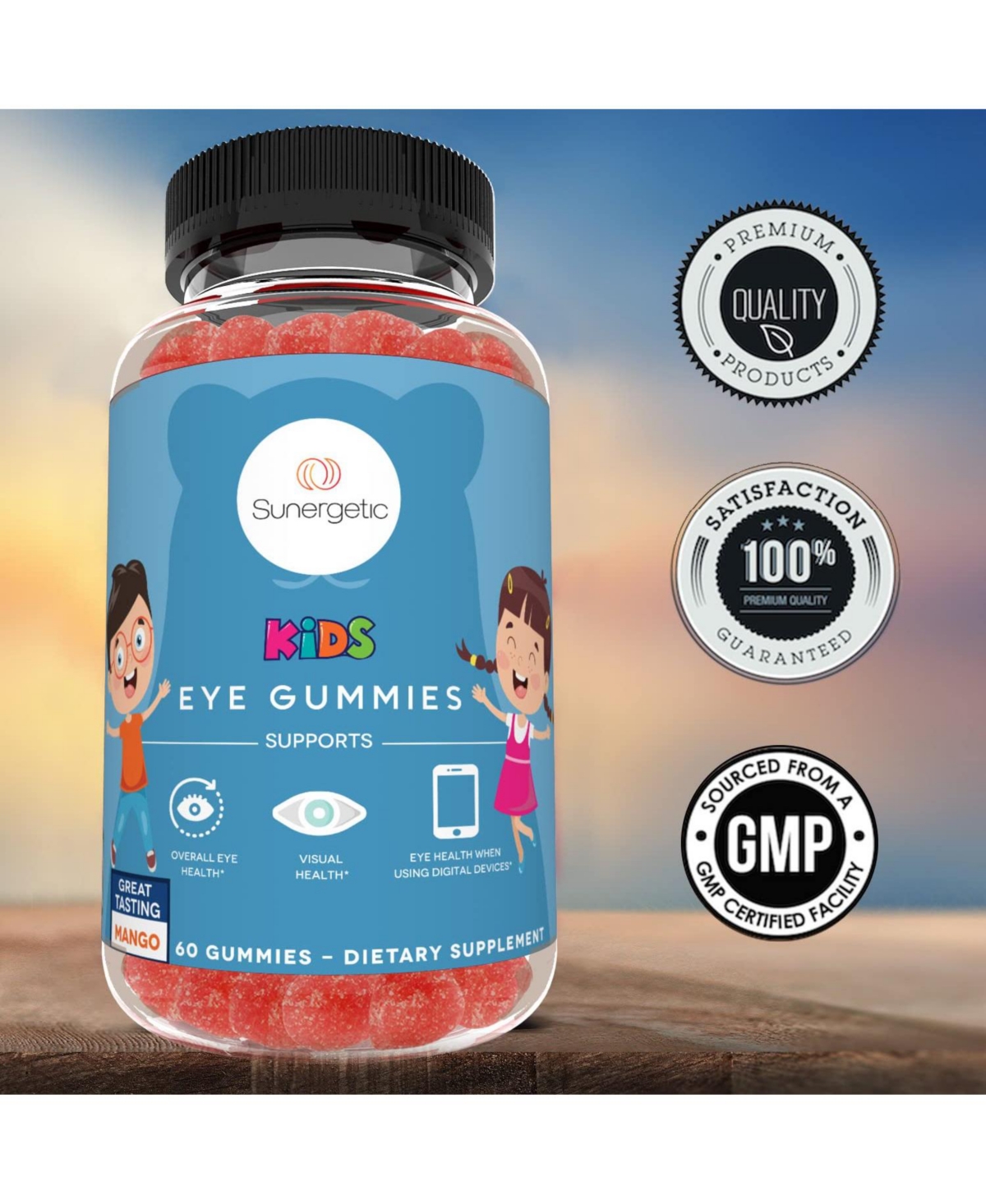 Sunergetic Kids Lutein and Zeaxanthin Gummies, Mango Flavor, 60 Count