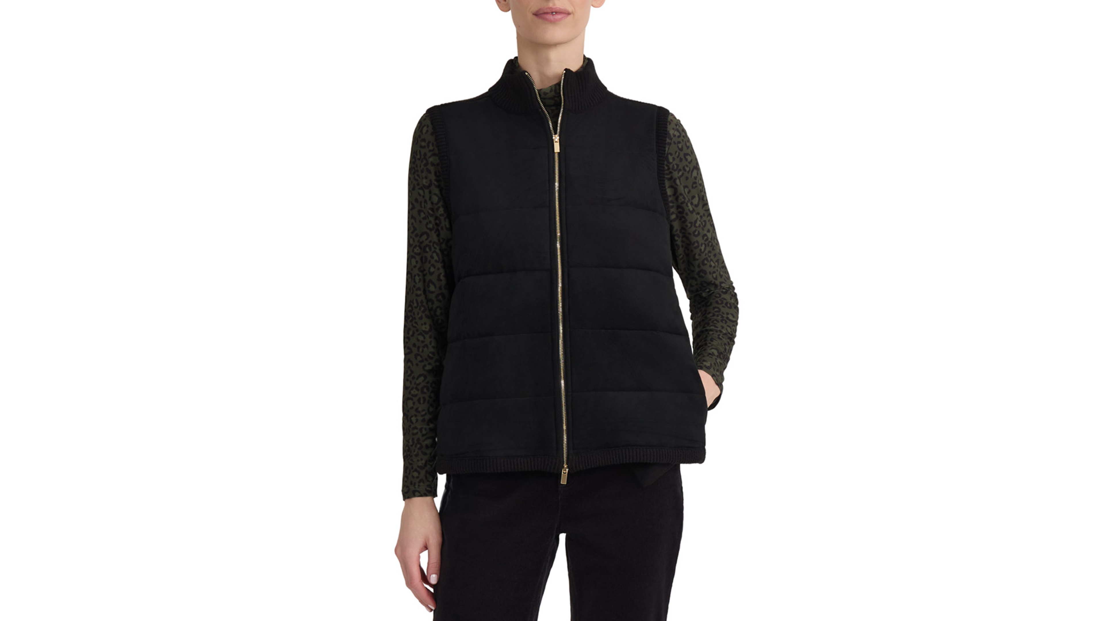 Jones New York Petite Quilted Puffer Suede Vest
