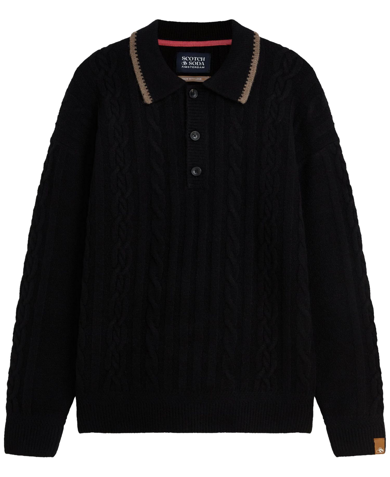 Men's Soft Knit Polo Cable Dropped Shoulder Polo Sweater