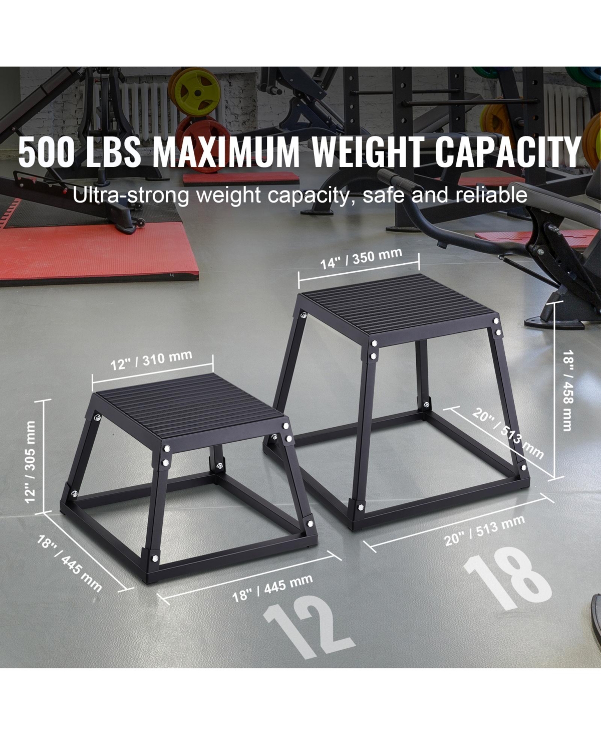 Sugift 18 in Steel Plyometric Jump Box Anti-Slip Agility Exercise Step Up Box for Home Gym Training
