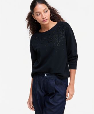 Women's Leopard-Print Bead-Embellished Sweatshirt