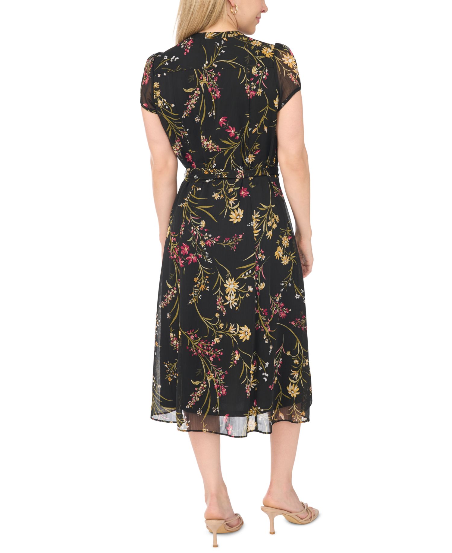 Petite Pintuck Floral-Print A-Line Midi Dress