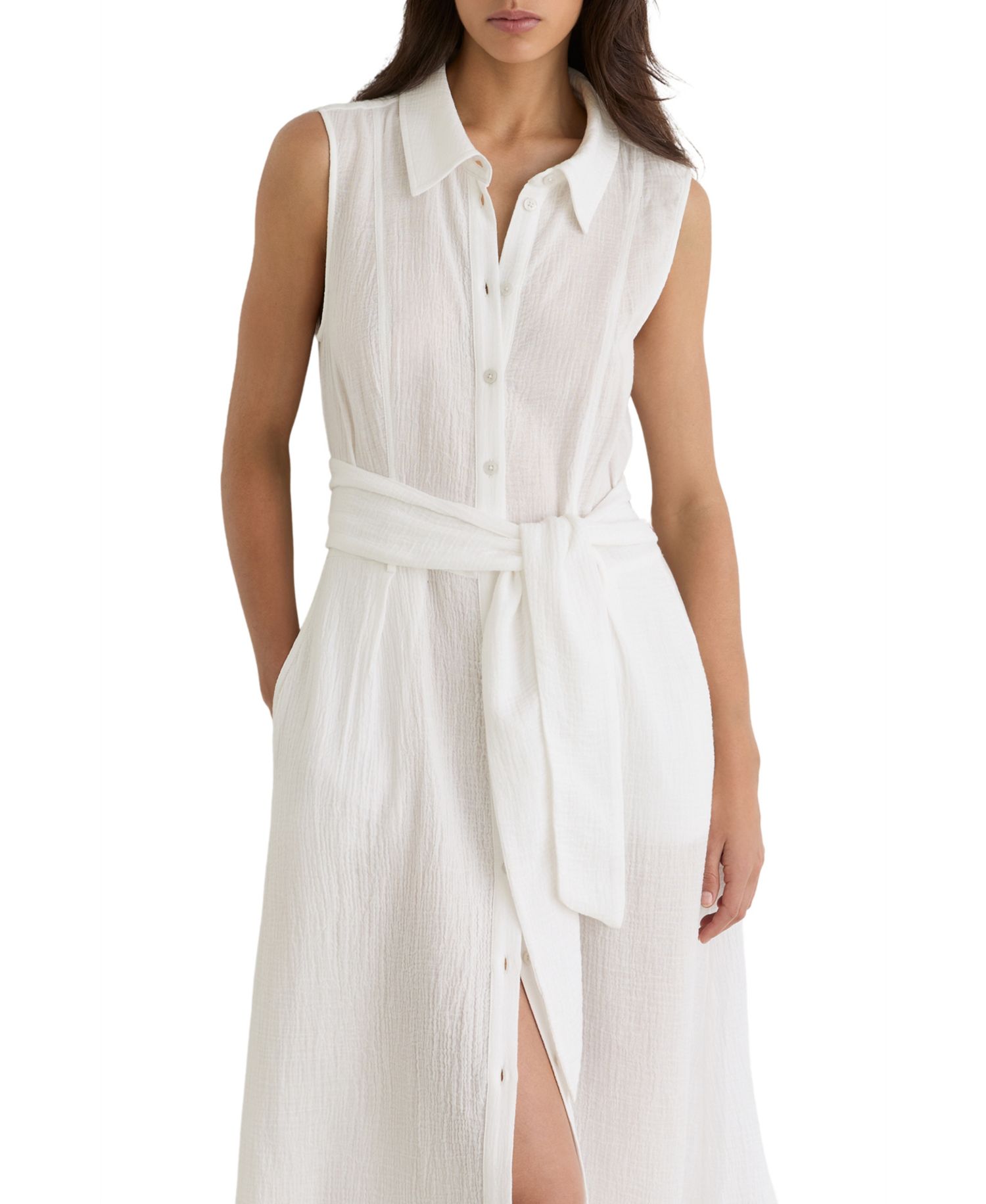 Women's Morgan Sleeveless Midi Cotton Dress with Side Pockets