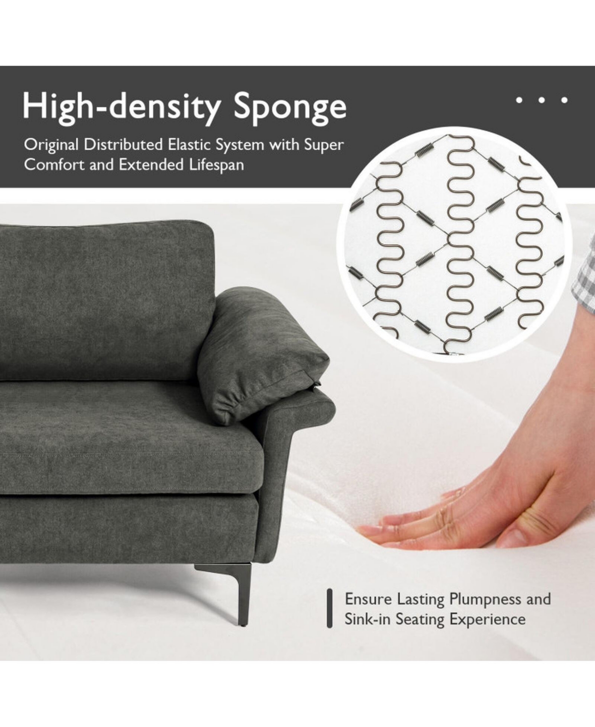 Sugift Modern Upholstered Loveseat Sofa with Spring System Armrest Pillows and Metal Legs