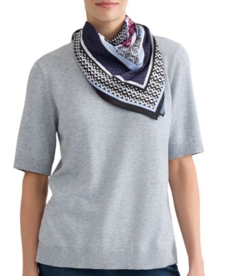 Plus Size Crewneck Top with Woven Scarf and Ribbed Trim