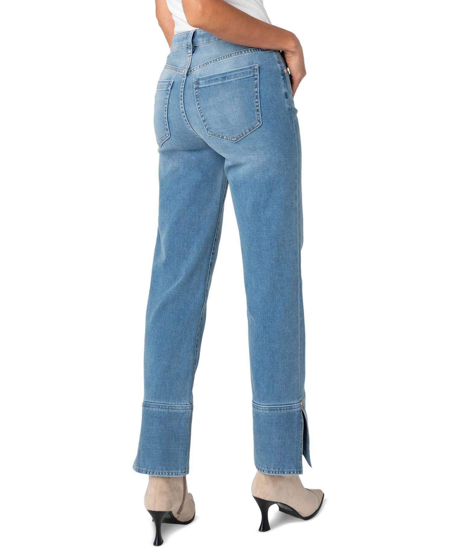 Petite Kennedy Straight-Leg Cuffed Mid-Rise Jeans