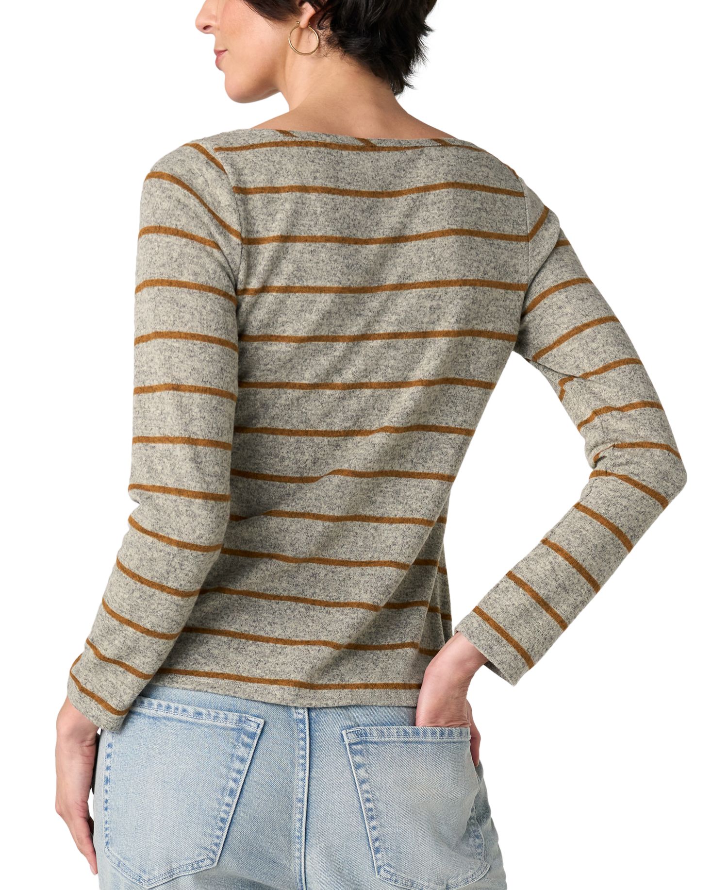 Petite Boat Neck Long-Sleeve Stripe Blouse