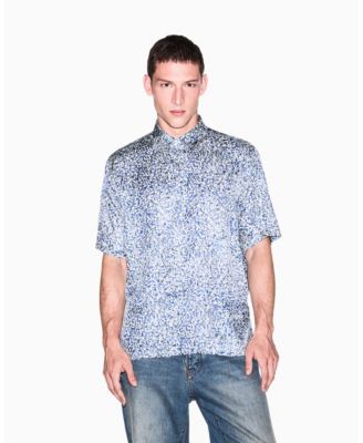 Men's Short Sleeve All-Over Logo Woven Button-Down Shirt