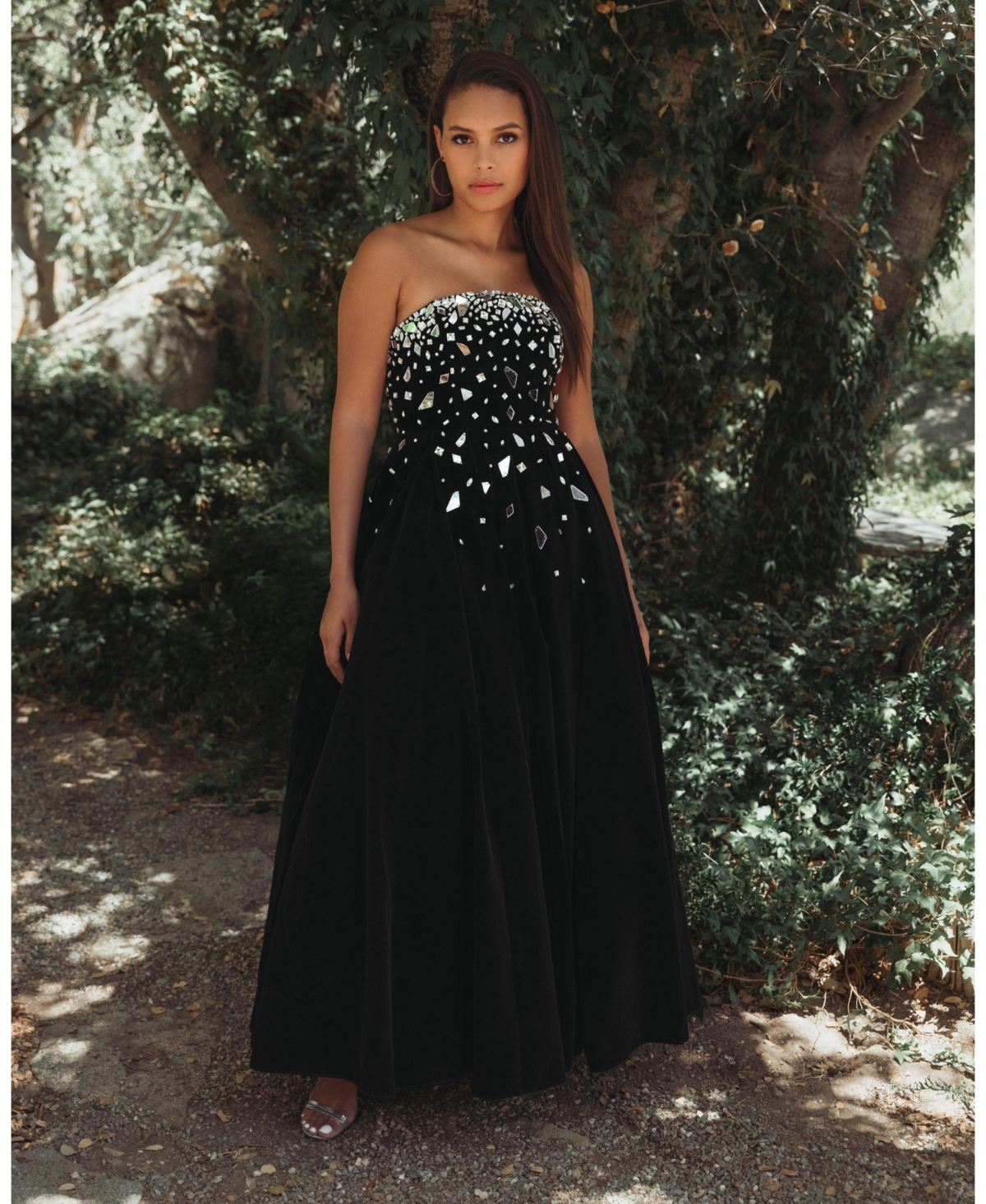 Mac Duggal Women's Strapless Embellished Velvet Midi Dress