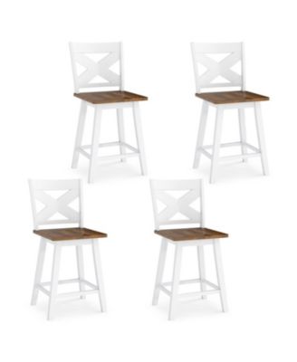 24-Inch Rubberwood Swivel Bar Stools Set of 4 with Large Curved Seat