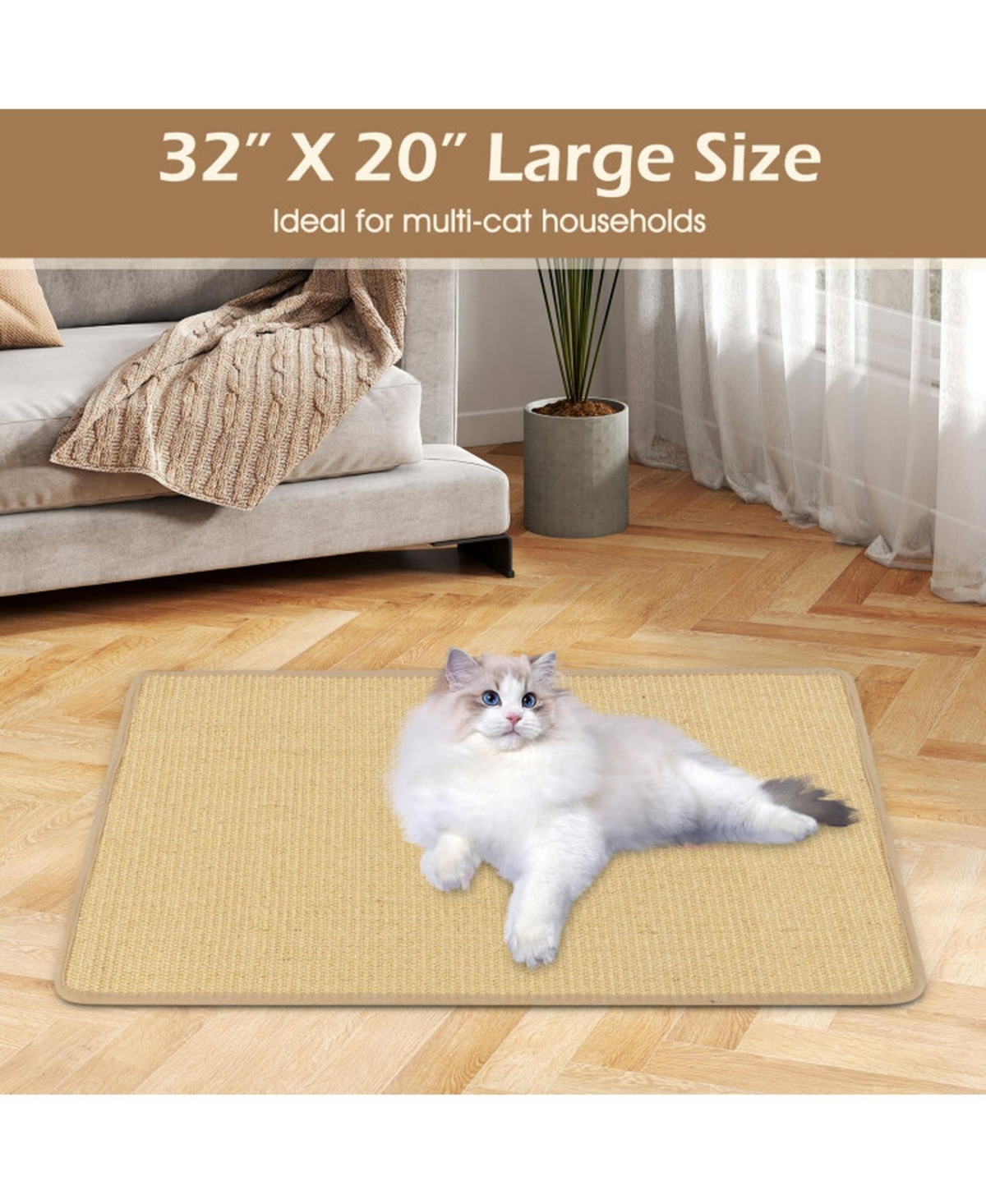 Sugift 4-Piece Cat Scratcher Mat Set 32 x 20 Inch Pads for Cats